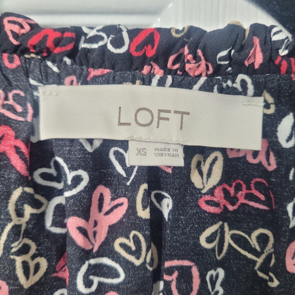 LOFT Black Long Sleeve Dress with Red and Cream Heart Print - Picture 4 of 6